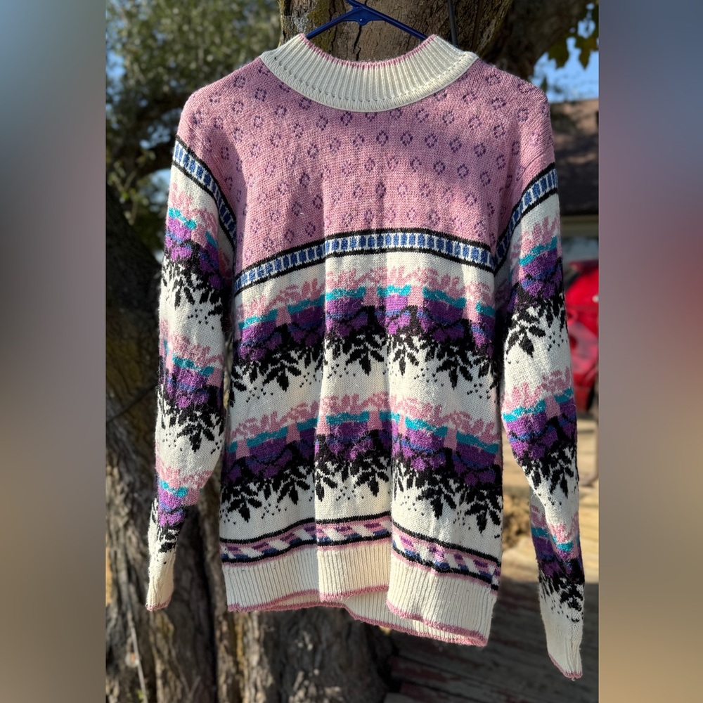 KEREN hart Pink and Cream Patterned Sweater
